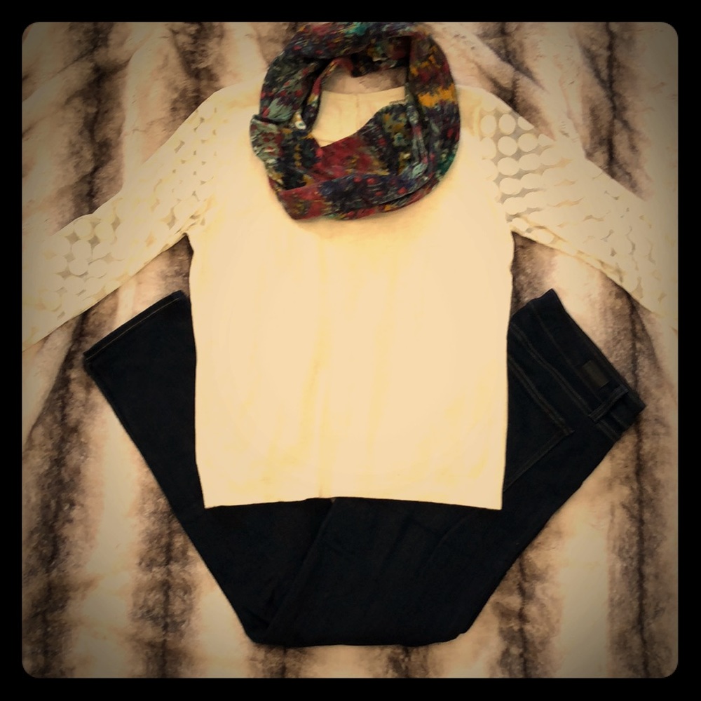 Sparrow heather cream sweater with tulle sleeves